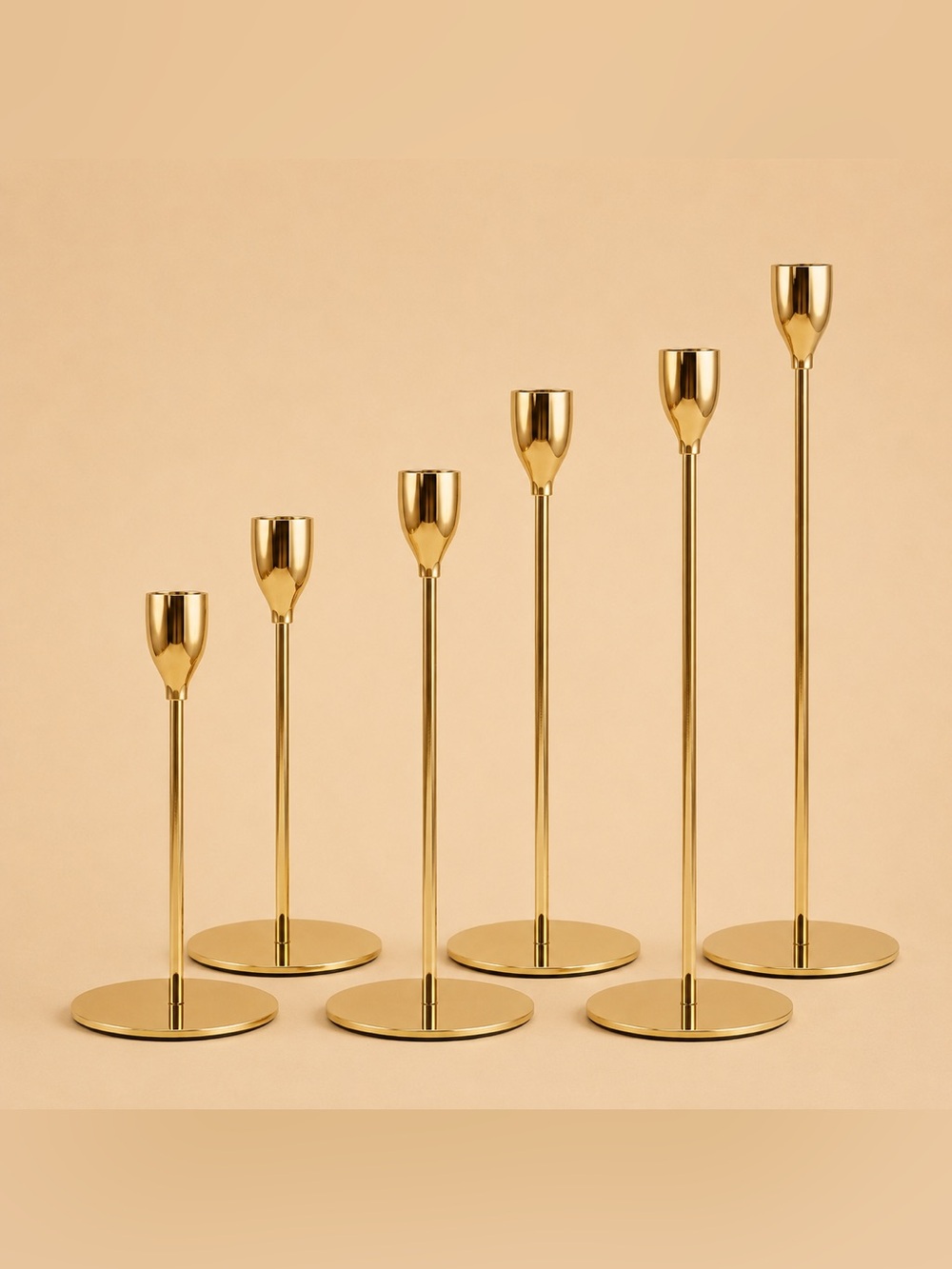 NWT Set of 6 Gold Taper Candle Sticks